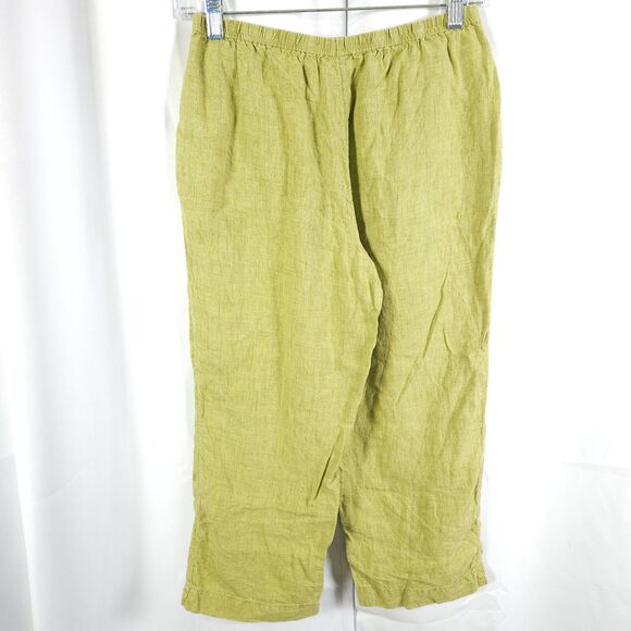 J Jill Womens XSp Petite Yellowish Green 100% Linen Stretch Pull On Ankle Pants - Picture 2 of 7